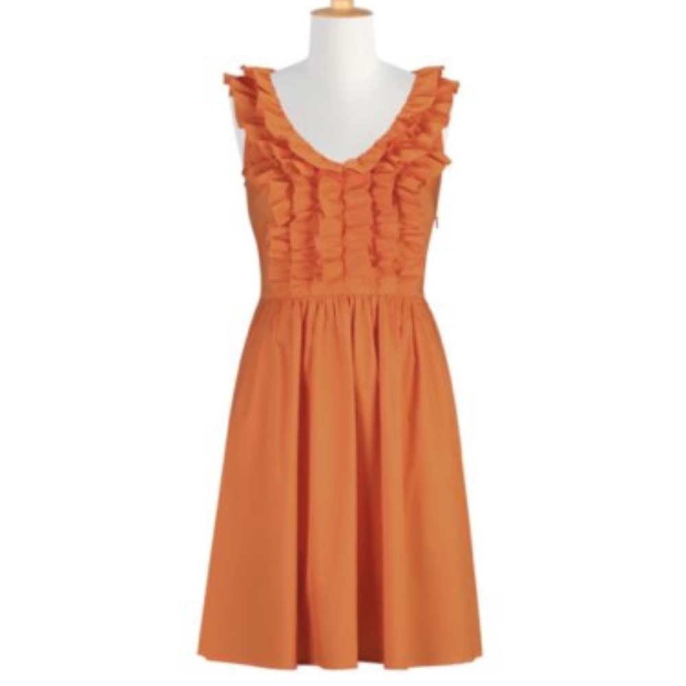 eShakti Size 24 Orange Ruffled V Neck Dress 3X